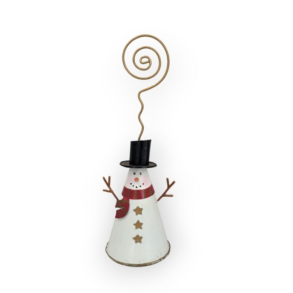 Vintage 90s Festive Snowman Card Holder with Black Hat and Red Scarf